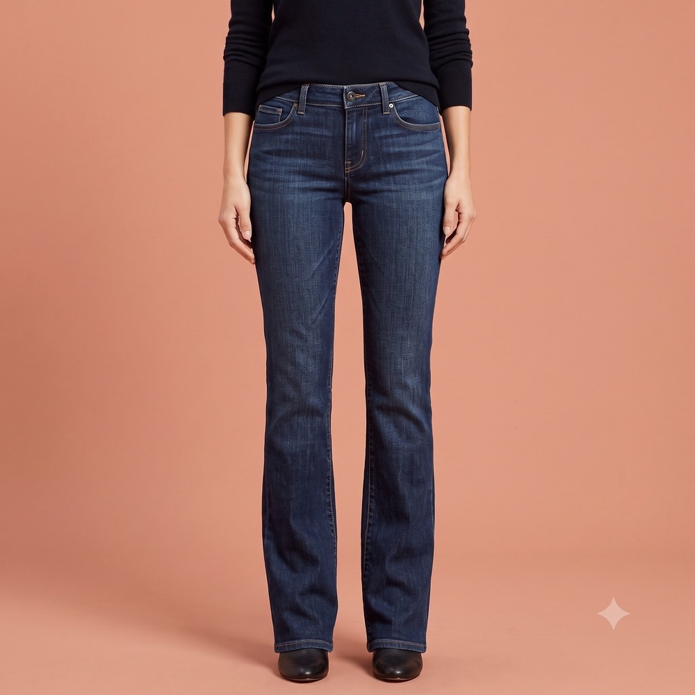 Ann Taylor LOFT Size 4 Curvy Bootcut Jeans Dark Wash Stretch Blue Denim EUC